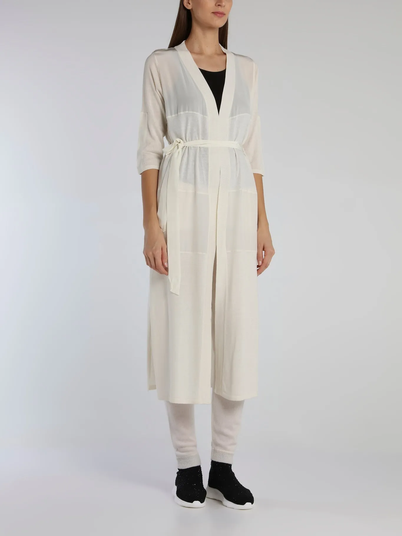 White Tie Front Knit Cardigan
