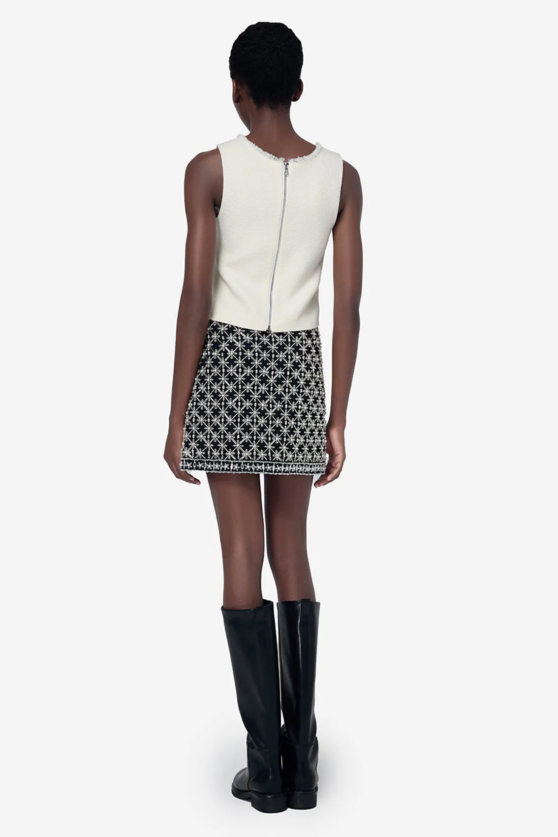 WHITE TWEED TOP