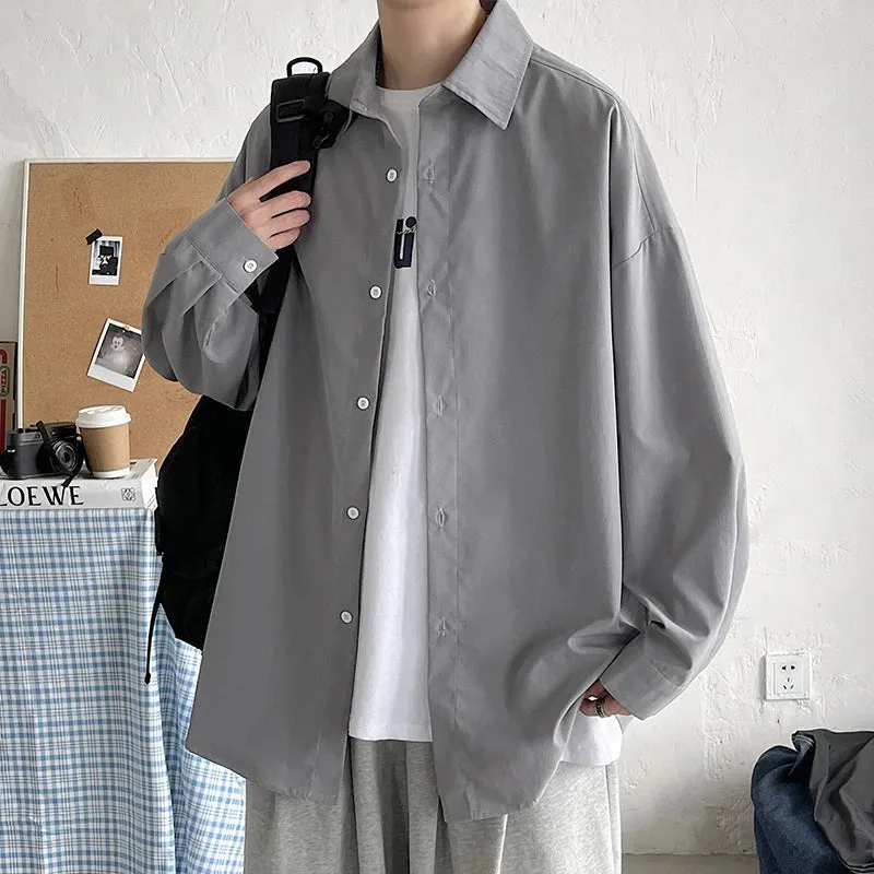 Wiaofellas  -  Spring Simple Black Long Sleeve Shirts Men Korean Mens Harajuku White Oversized Shirt Male Button Up Shirts Blouses 5XL-M