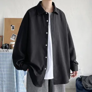 Wiaofellas  -  Spring Simple Black Long Sleeve Shirts Men Korean Mens Harajuku White Oversized Shirt Male Button Up Shirts Blouses 5XL-M