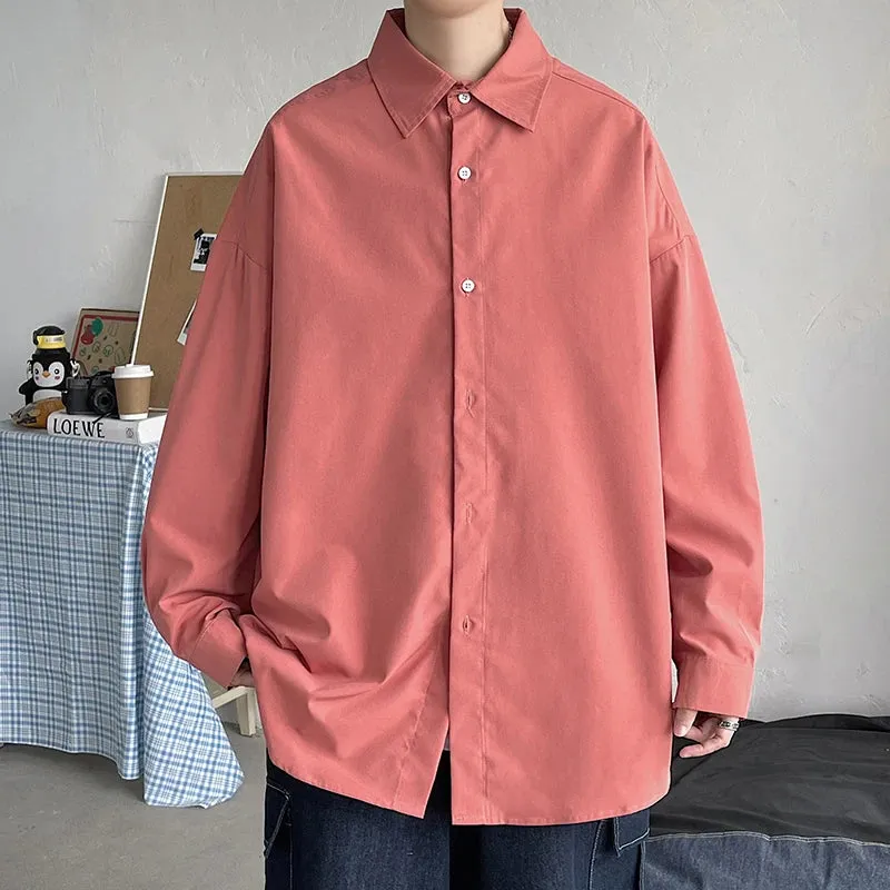 Wiaofellas  -  Spring Simple Black Long Sleeve Shirts Men Korean Mens Harajuku White Oversized Shirt Male Button Up Shirts Blouses 5XL-M