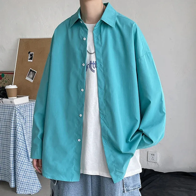 Wiaofellas  -  Spring Simple Black Long Sleeve Shirts Men Korean Mens Harajuku White Oversized Shirt Male Button Up Shirts Blouses 5XL-M