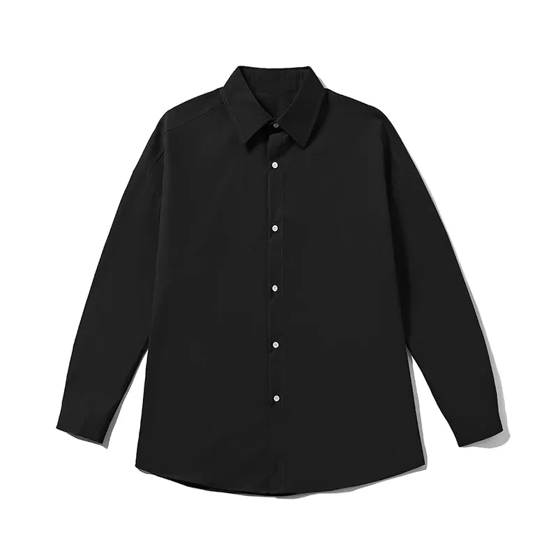 Wiaofellas  -  Spring Simple Black Long Sleeve Shirts Men Korean Mens Harajuku White Oversized Shirt Male Button Up Shirts Blouses 5XL-M