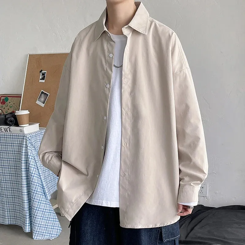 Wiaofellas  -  Spring Simple Black Long Sleeve Shirts Men Korean Mens Harajuku White Oversized Shirt Male Button Up Shirts Blouses 5XL-M