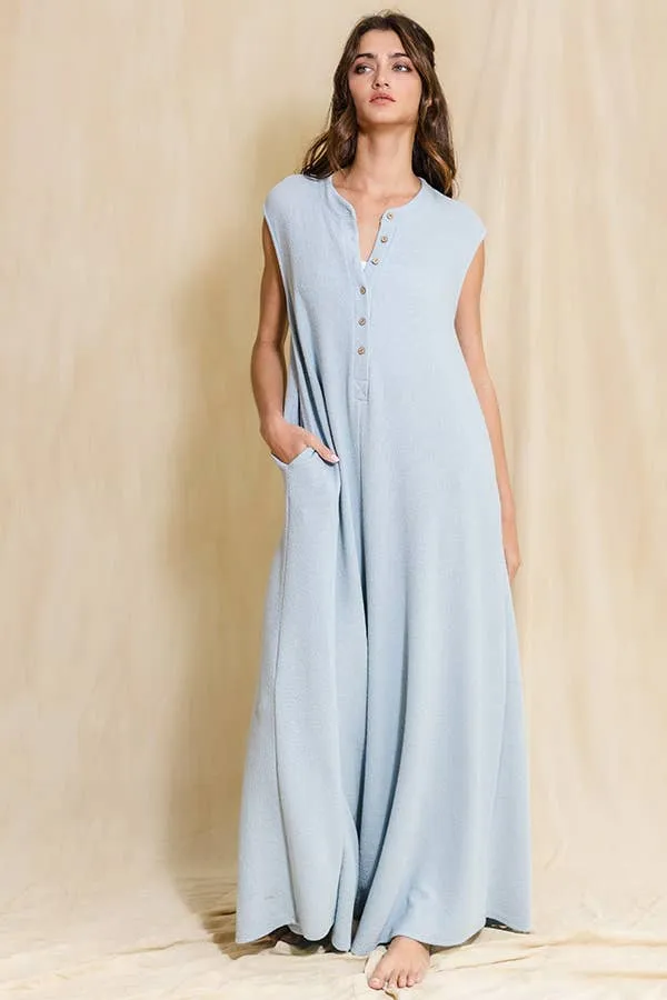 Wide Leg Button-up Loose Fit Solid Jumpsuit