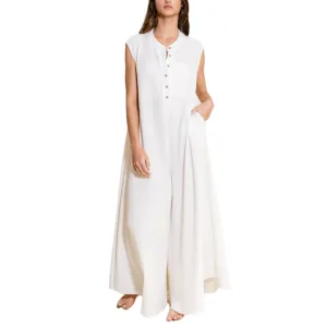 Wide Leg Button-up Loose Fit Solid Jumpsuit