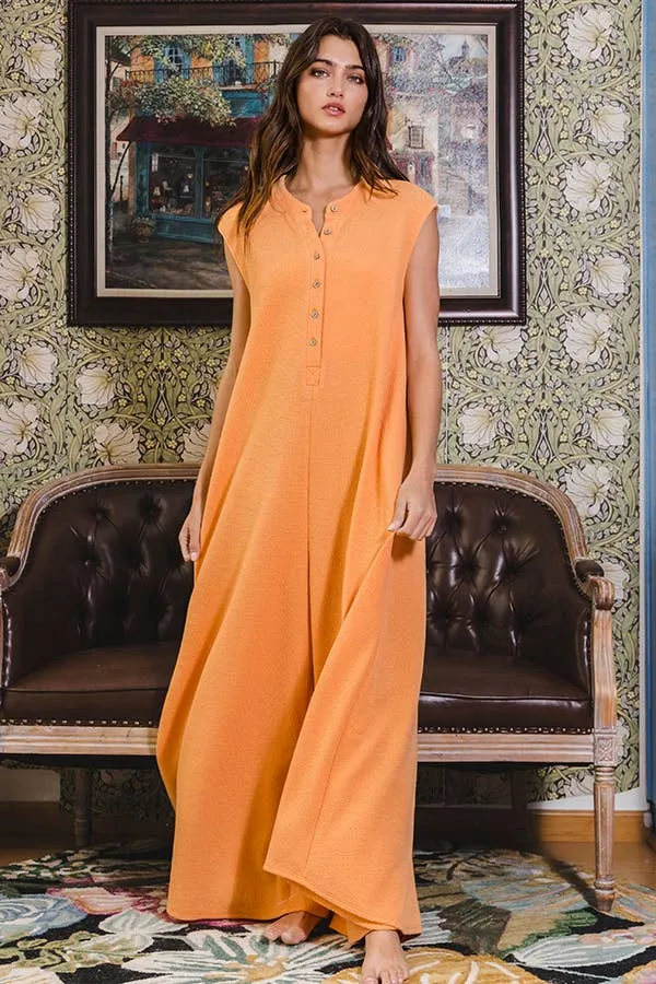 Wide Leg Button-up Loose Fit Solid Jumpsuit