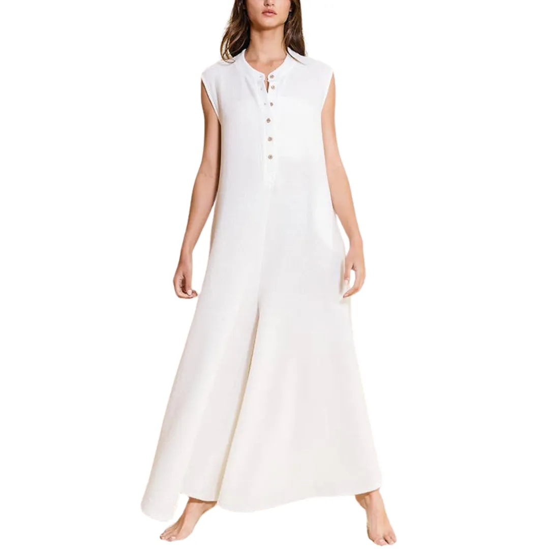 Wide Leg Button-up Loose Fit Solid Jumpsuit