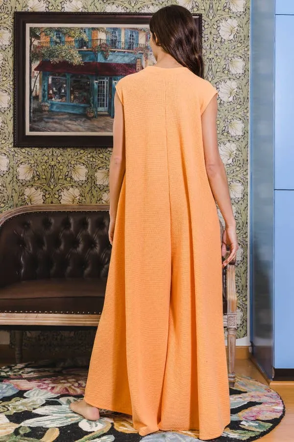 Wide Leg Button-up Loose Fit Solid Jumpsuit