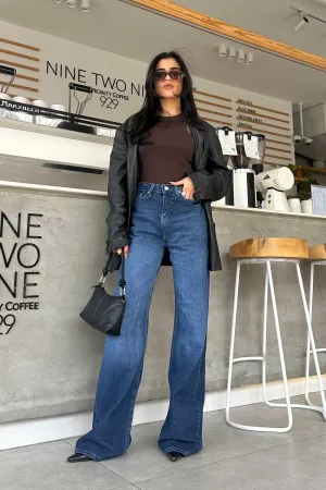 Wide Leg - Classic Navy Blue Jeans.