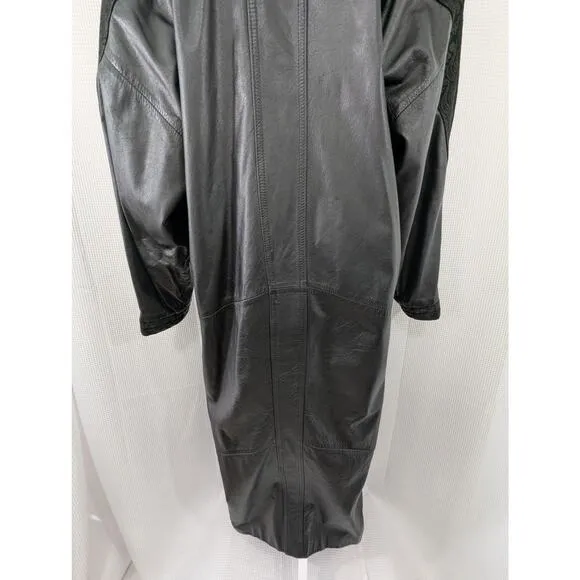 WINLIT! STUNNING BLACK GENUINE LEATHER, PAISLEY SUEDE SHOULDER TRENCH COAT! SZ M