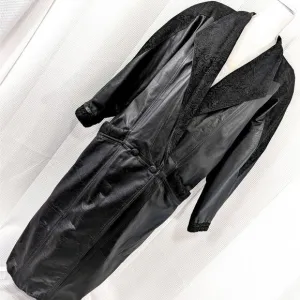 WINLIT! STUNNING BLACK GENUINE LEATHER, PAISLEY SUEDE SHOULDER TRENCH COAT! SZ M