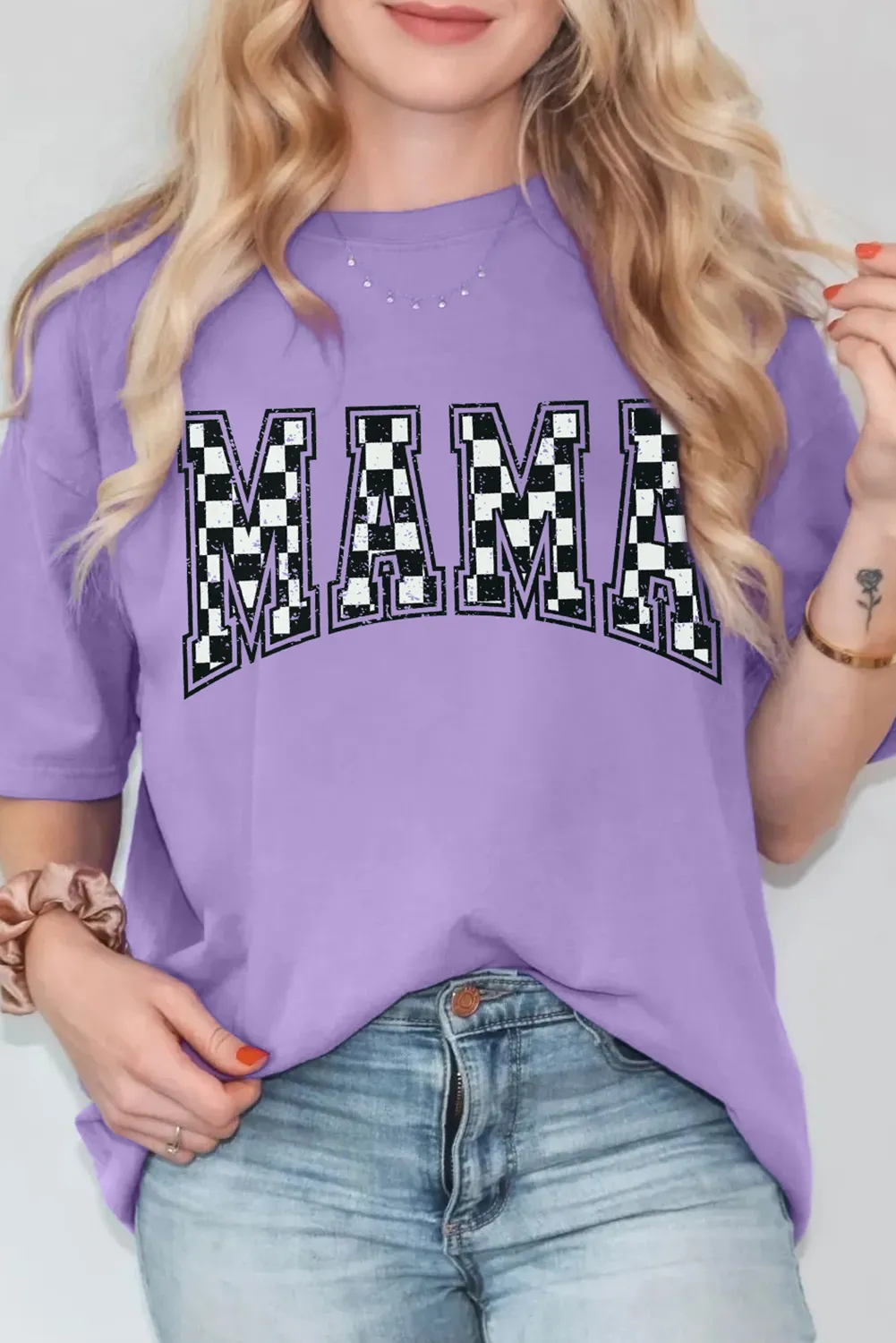 Wisteria Checkerboard MAMA Graphic Crewneck Tee