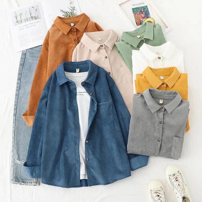 Women Blouses Shirts Long Sleeve Clothing Button Up Down Loose White Top - WSB8536