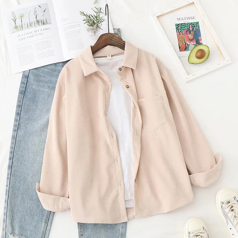 Women Blouses Shirts Long Sleeve Clothing Button Up Down Loose White Top - WSB8536