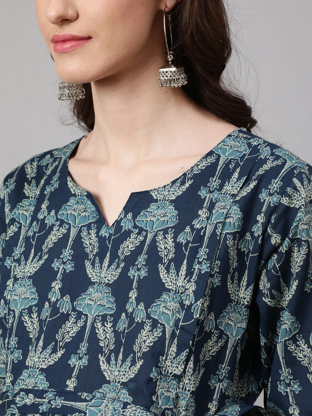 Women Blue Printed Flared Maternity Dress
