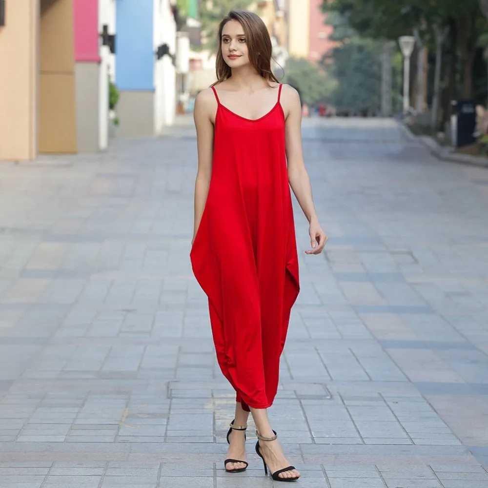 Women Casual Sleeveless Deep V Neck Jumpsuit Plus Size Summer Spaghetti Strap Rompers