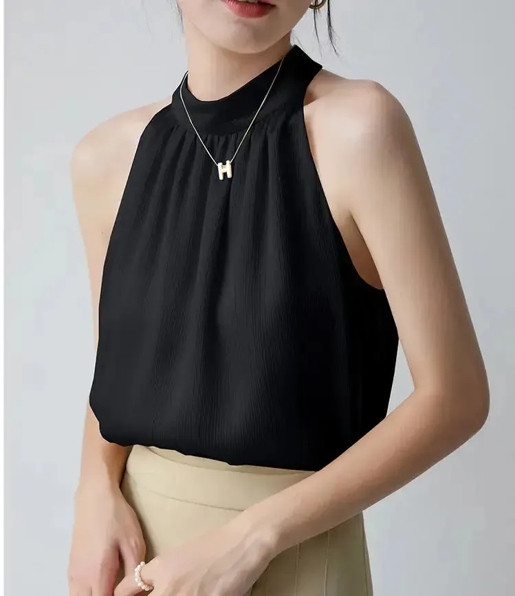 Women Fashion Tops Women Tank Tops Off The Shoulder Halter Crop Tops Elegant Blouse Women Chiffon