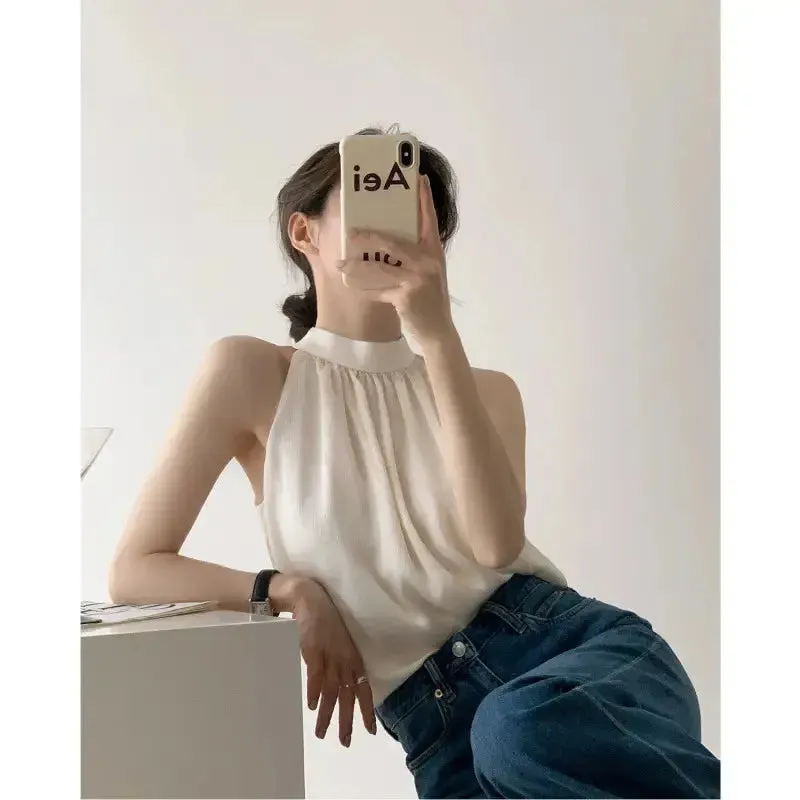 Women Fashion Tops Women Tank Tops Off The Shoulder Halter Crop Tops Elegant Blouse Women Chiffon