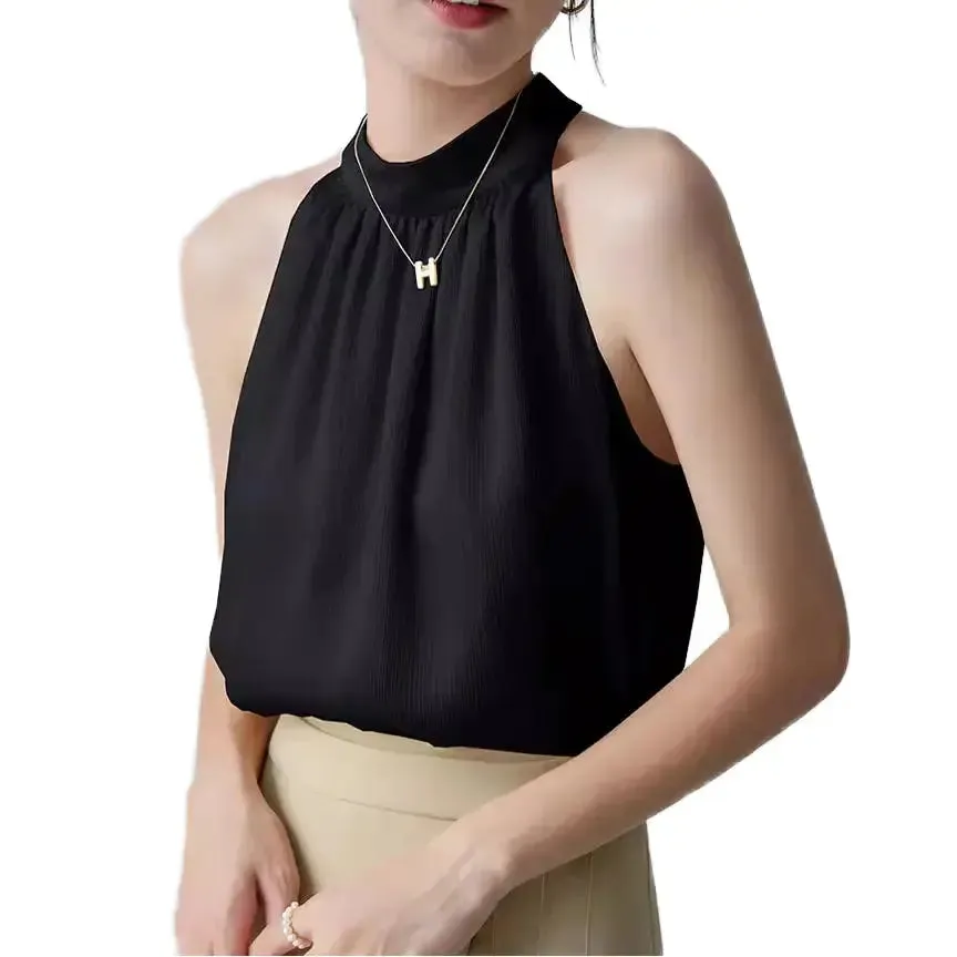 Women Fashion Tops Women Tank Tops Off The Shoulder Halter Crop Tops Elegant Blouse Women Chiffon