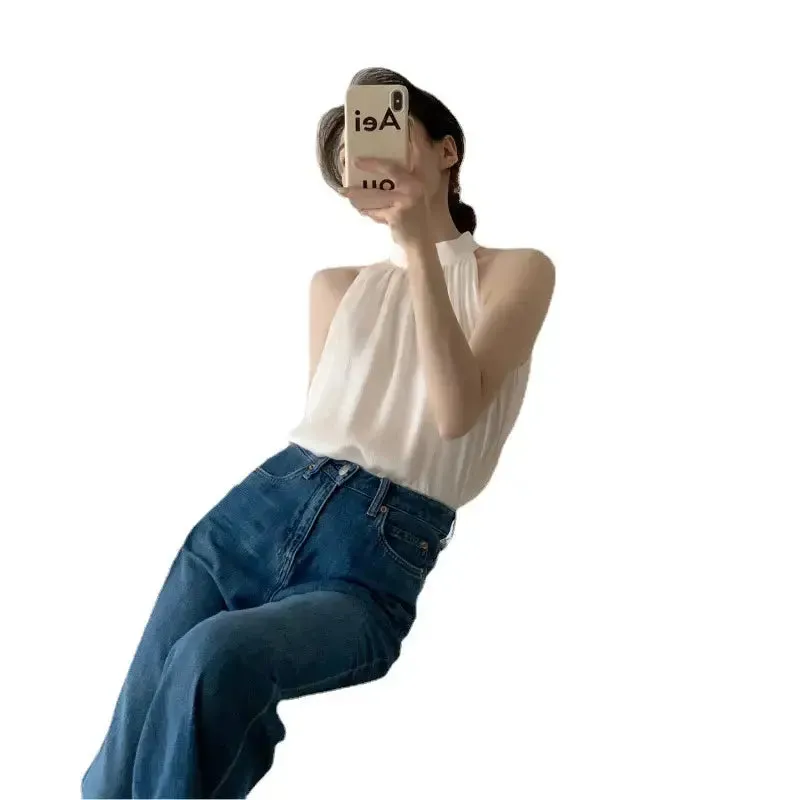 Women Fashion Tops Women Tank Tops Off The Shoulder Halter Crop Tops Elegant Blouse Women Chiffon