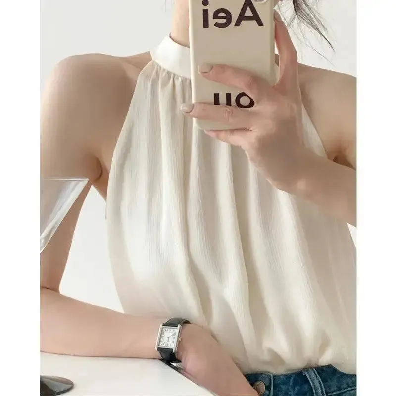 Women Fashion Tops Women Tank Tops Off The Shoulder Halter Crop Tops Elegant Blouse Women Chiffon