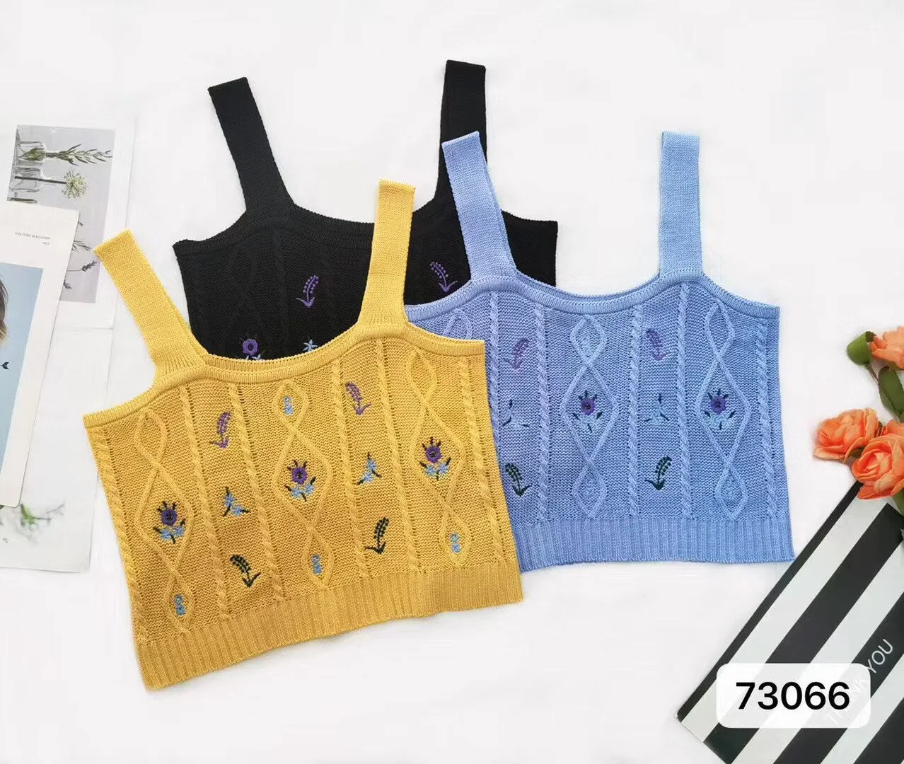 Women Flower Embroidery Knitted Crop Tops Women Casual Tube Tops Casual Ribbed Cute Tops Crop Tops Women Summer