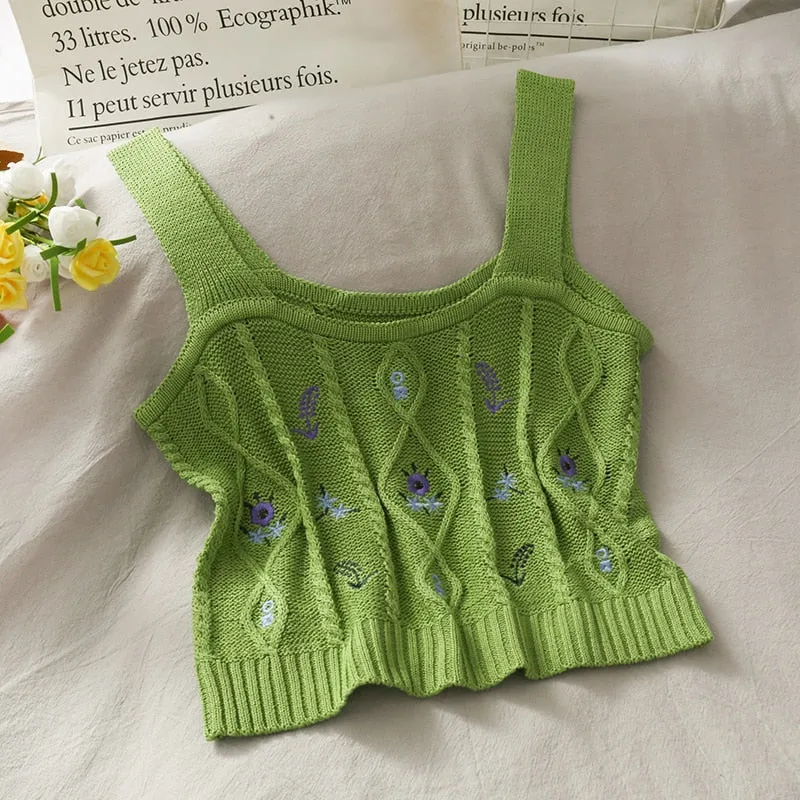 Women Flower Embroidery Knitted Crop Tops Women Casual Tube Tops Casual Ribbed Cute Tops Crop Tops Women Summer