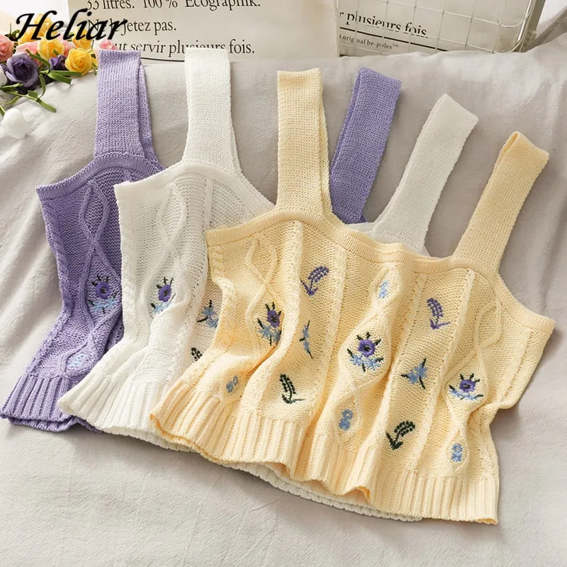 Women Flower Embroidery Knitted Crop Tops Women Casual Tube Tops Casual Ribbed Cute Tops Crop Tops Women Summer