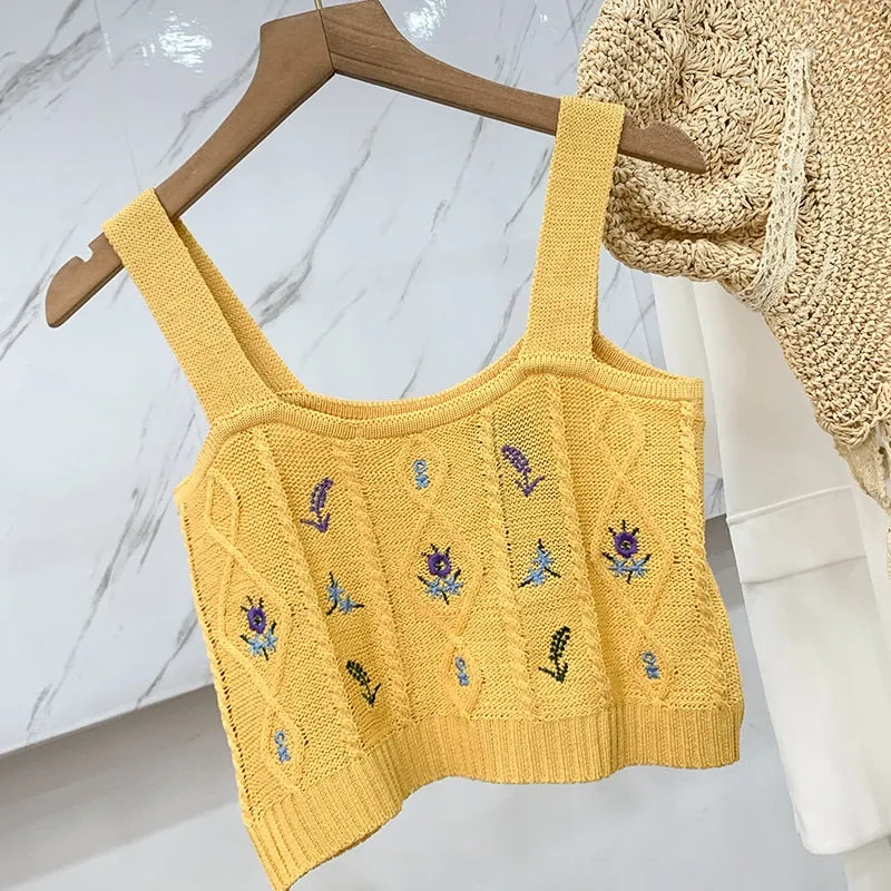 Women Flower Embroidery Knitted Crop Tops Women Casual Tube Tops Casual Ribbed Cute Tops Crop Tops Women Summer