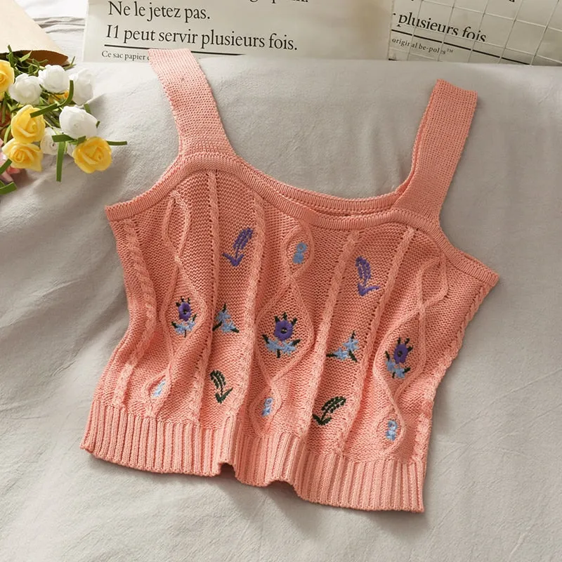 Women Flower Embroidery Knitted Crop Tops Women Casual Tube Tops Casual Ribbed Cute Tops Crop Tops Women Summer