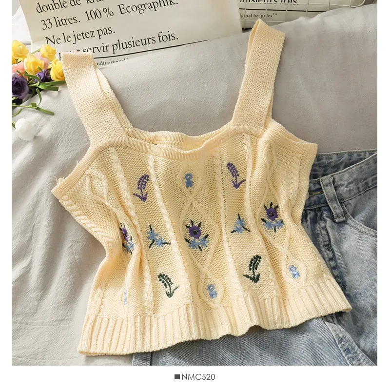 Women Flower Embroidery Knitted Crop Tops Women Casual Tube Tops Casual Ribbed Cute Tops Crop Tops Women Summer