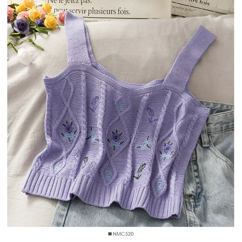 Women Flower Embroidery Knitted Crop Tops Women Casual Tube Tops Casual Ribbed Cute Tops Crop Tops Women Summer