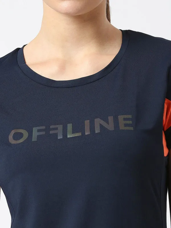 Women Navy Printed Tops -CITY SWEAT CREW-Navy