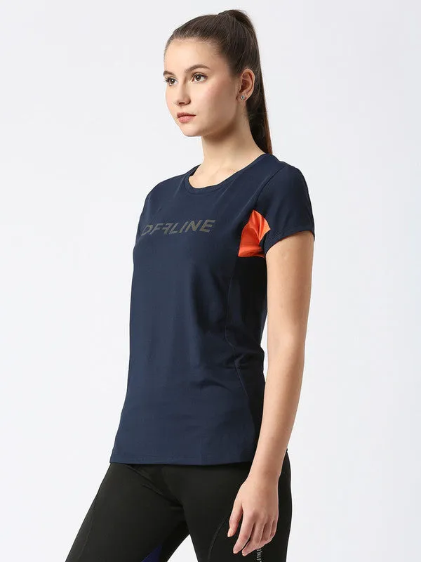 Women Navy Printed Tops -CITY SWEAT CREW-Navy