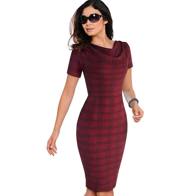Women Vintage Wear to Work Elegant vestidos Business Party Bodycon Sheath  Office Ruffle Female Dress B452