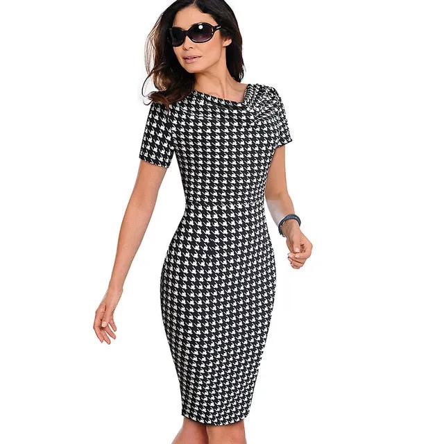 Women Vintage Wear to Work Elegant vestidos Business Party Bodycon Sheath  Office Ruffle Female Dress B452