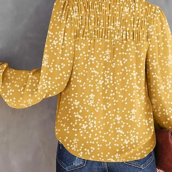Women's Casual V Neck Alicia Floral Print Smocked Long Sleeve Chiffon Blouses