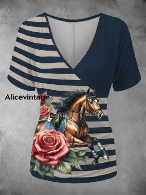 Women's Derby Stripe V Neck Top