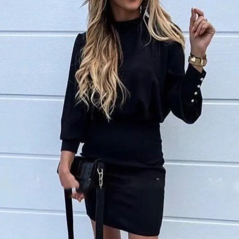 Women's European and American autumn clothes solid color slim sexy package hip skirt split open back dress dress