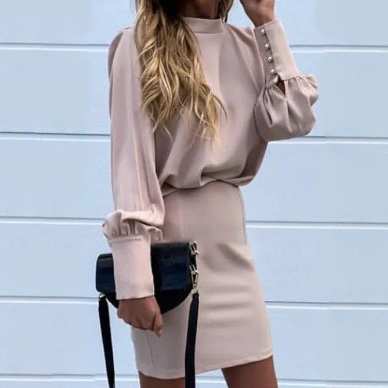 Women's European and American autumn clothes solid color slim sexy package hip skirt split open back dress dress