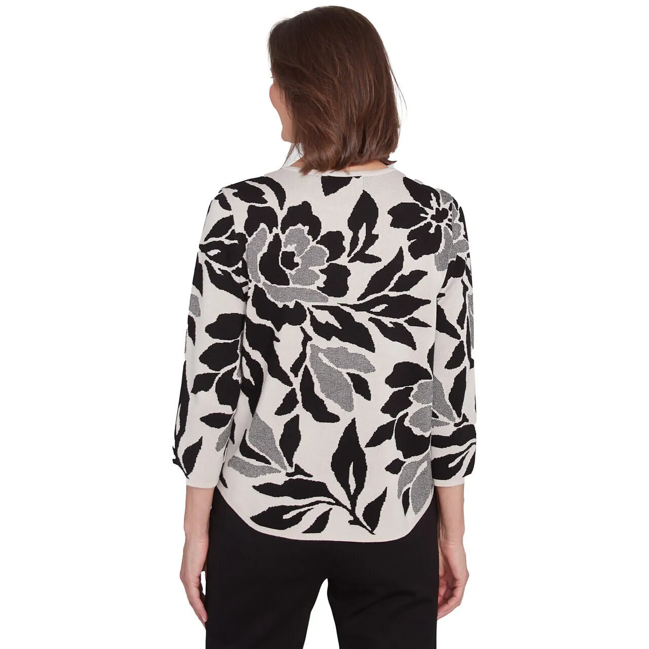 Women's Floral Jacquard Crew Neck Sweater - 81460