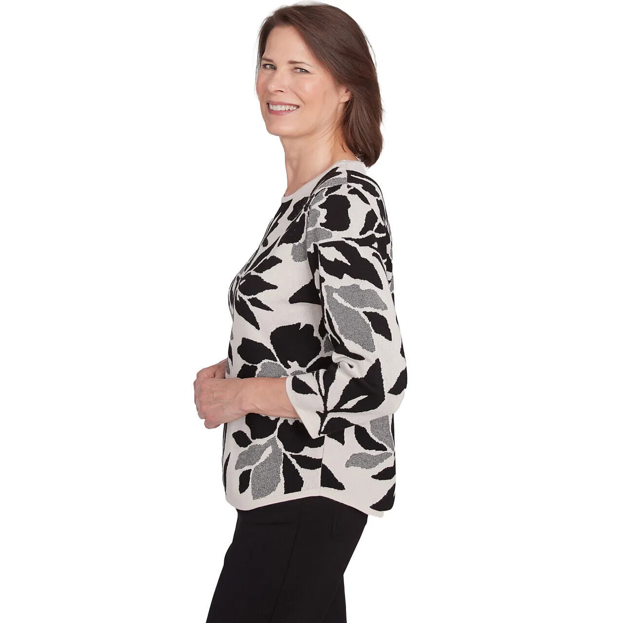 Women's Floral Jacquard Crew Neck Sweater - 81460