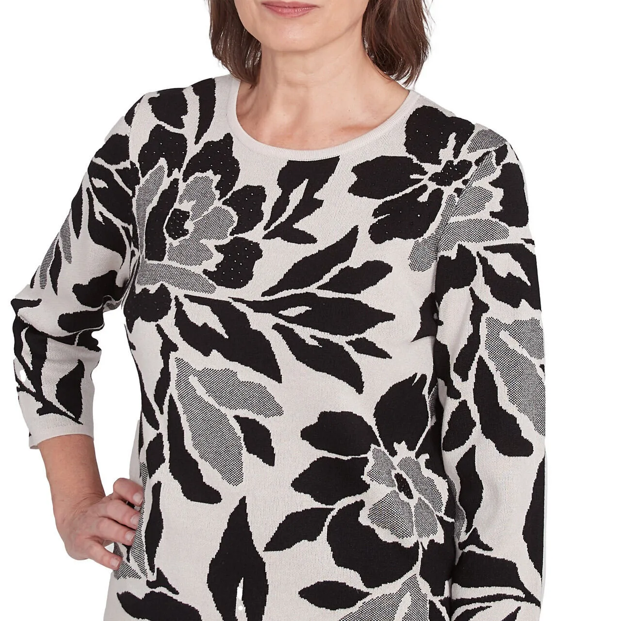 Women's Floral Jacquard Crew Neck Sweater - 81460
