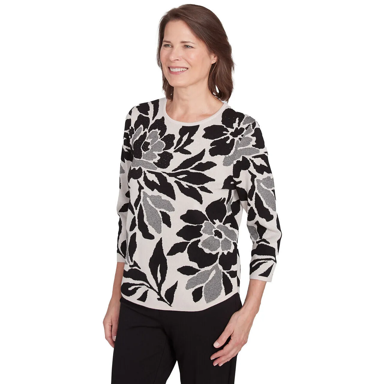 Women's Floral Jacquard Crew Neck Sweater - 81460