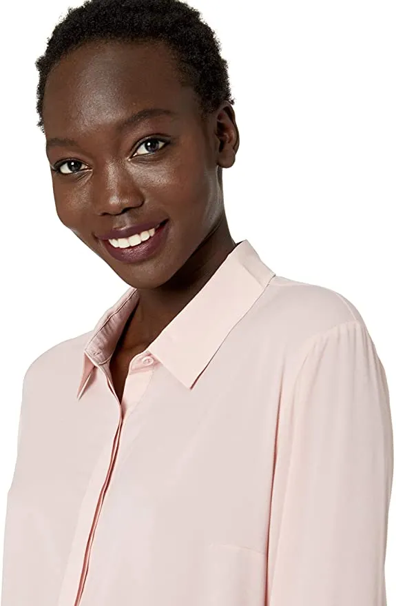 Women's French Connection Classic Crepe Light Polly Tops Shirt, Pale Pink! Sz S! Retails $85 