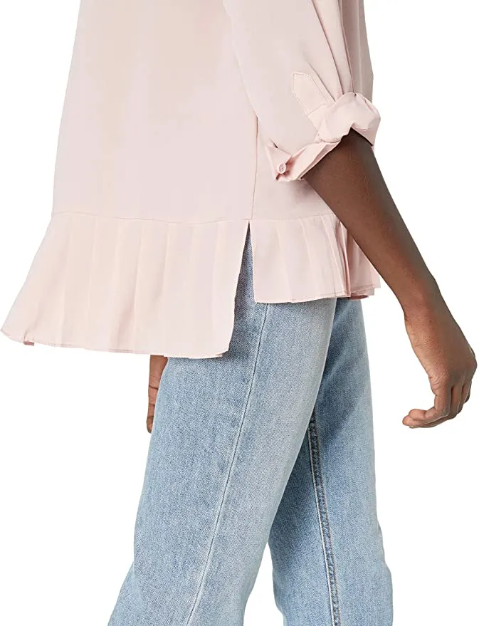Women's French Connection Classic Crepe Light Polly Tops Shirt, Pale Pink! Sz S! Retails $85 