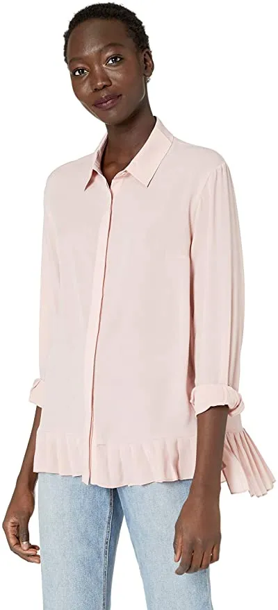 Women's French Connection Classic Crepe Light Polly Tops Shirt, Pale Pink! Sz S! Retails $85 