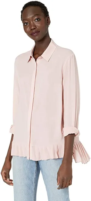 Women's French Connection Classic Crepe Light Polly Tops Shirt, Pale Pink! Sz S! Retails $85 