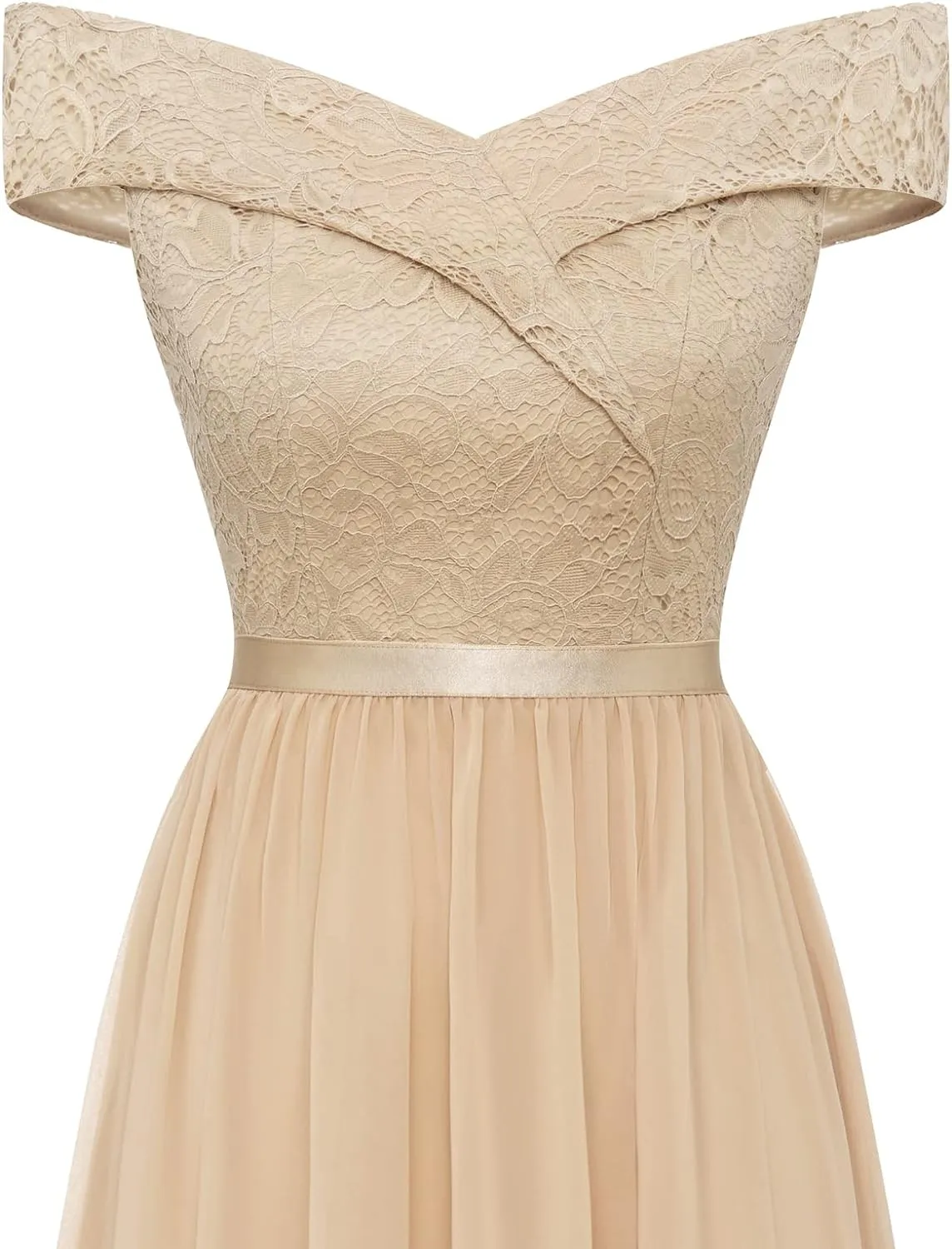 Women's Lace Bridesmaid Dress A-Line Off Shoulder Floral Lace Chiffon Prom Dresses